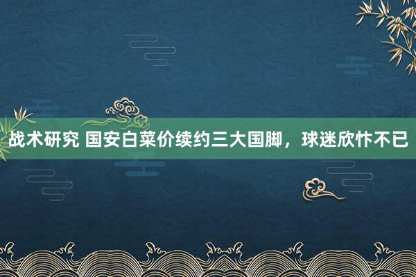 战术研究 国安白菜价续约三大国脚，球迷欣忭不已